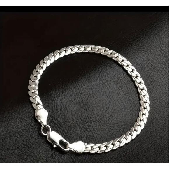 925 Sterling Silver Flat Link Chain Necklace & Bracelet Set - Picture 3 of 9